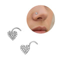 Arria White Gold Tone CZ Heart Nose Screw Hypoallergenic, Secure Twisted Fit