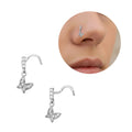 Arria White Gold Tone CZ Butterfly Drop Nose Screw Hypoallergenic, Secure Twisted Fit