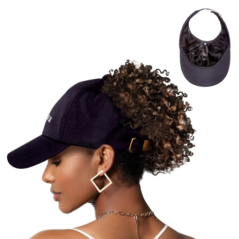 Arria Adjustable Satin Lined Backless Baseball Cap Black Embossed