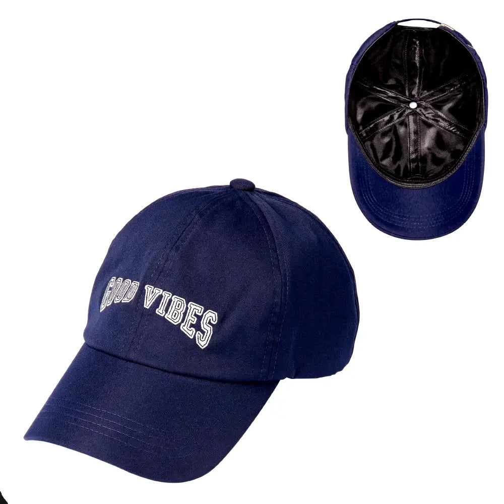 Arria Adjustable Satin Lined Embroidered Baseball Cap Good Vibes