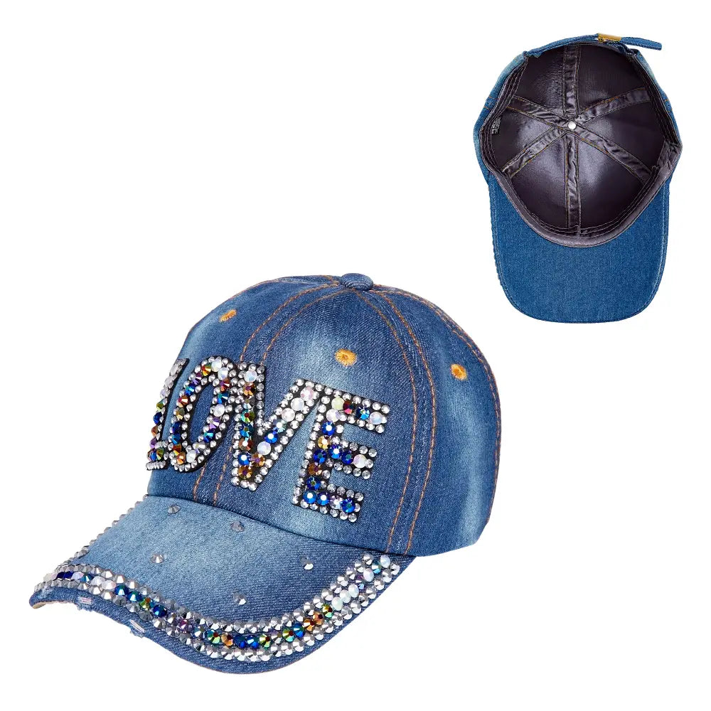 Arria Adjustable Satin Lined Studded Baseball Cap Love