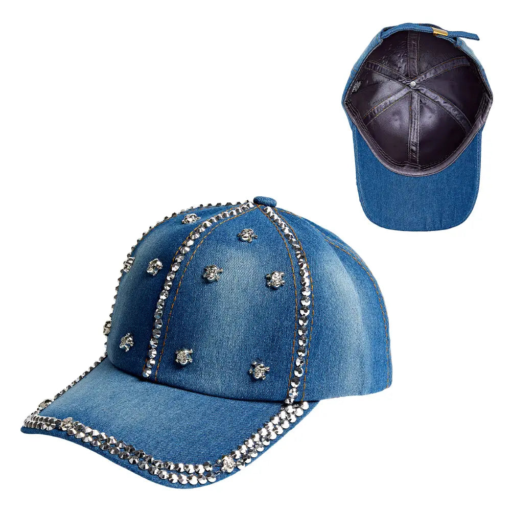 Arria Adjustable Satin Lined Studded Baseball Cap Skull