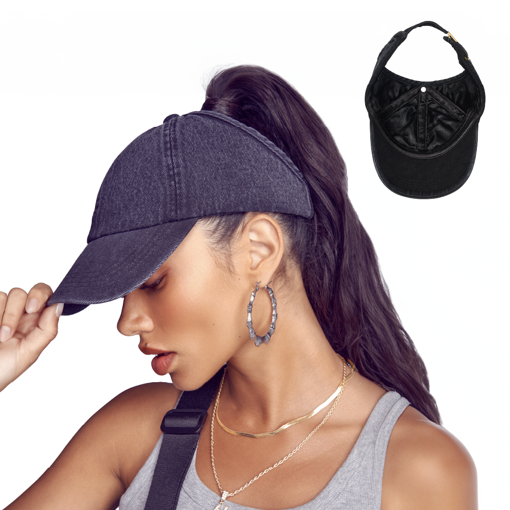 Arria Backless Denim Baseball Cap with Satin Lining - Adjustable Fit