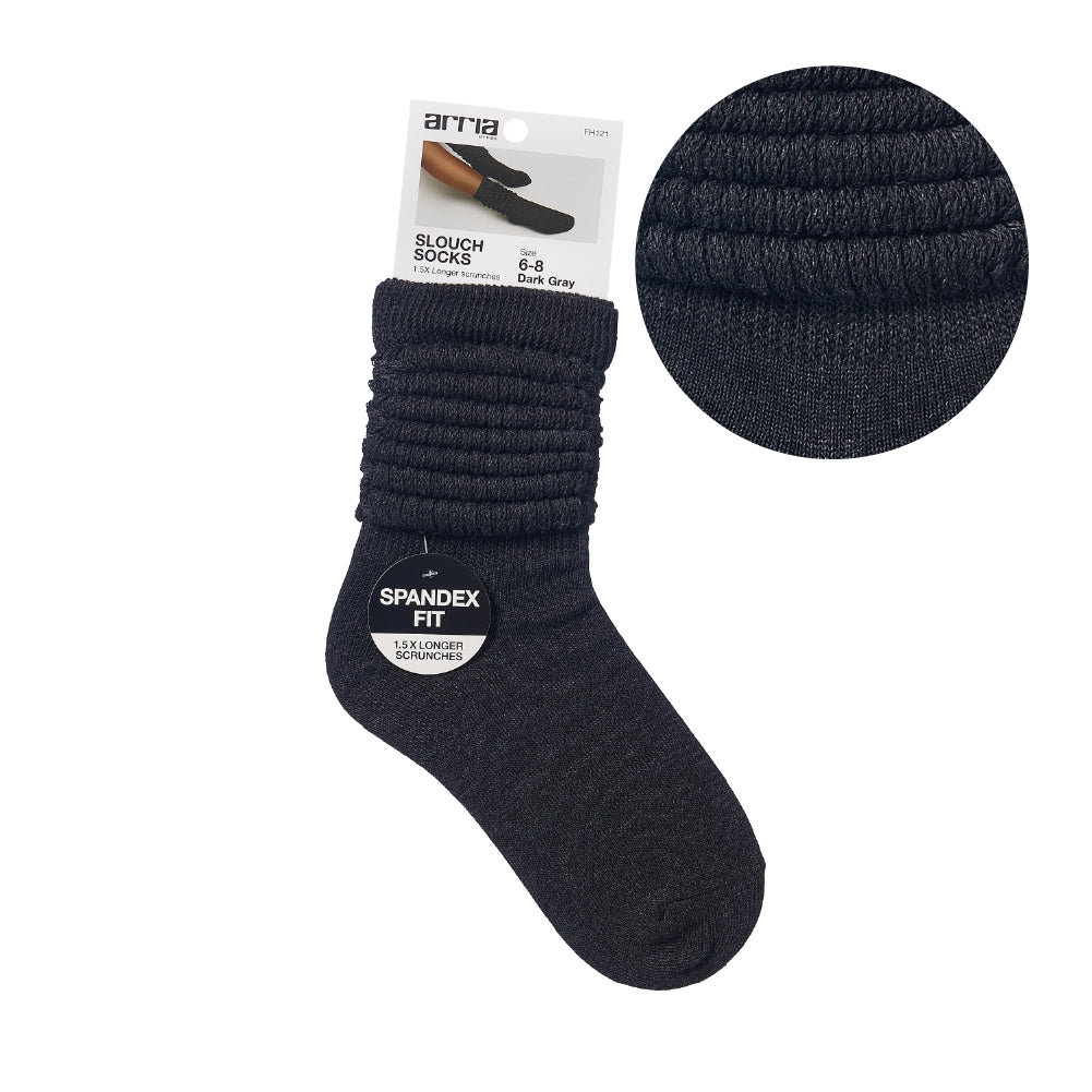 Arria Extra Long Soft Cotton Trendy Slouch Socks Dark Gray / 6-8