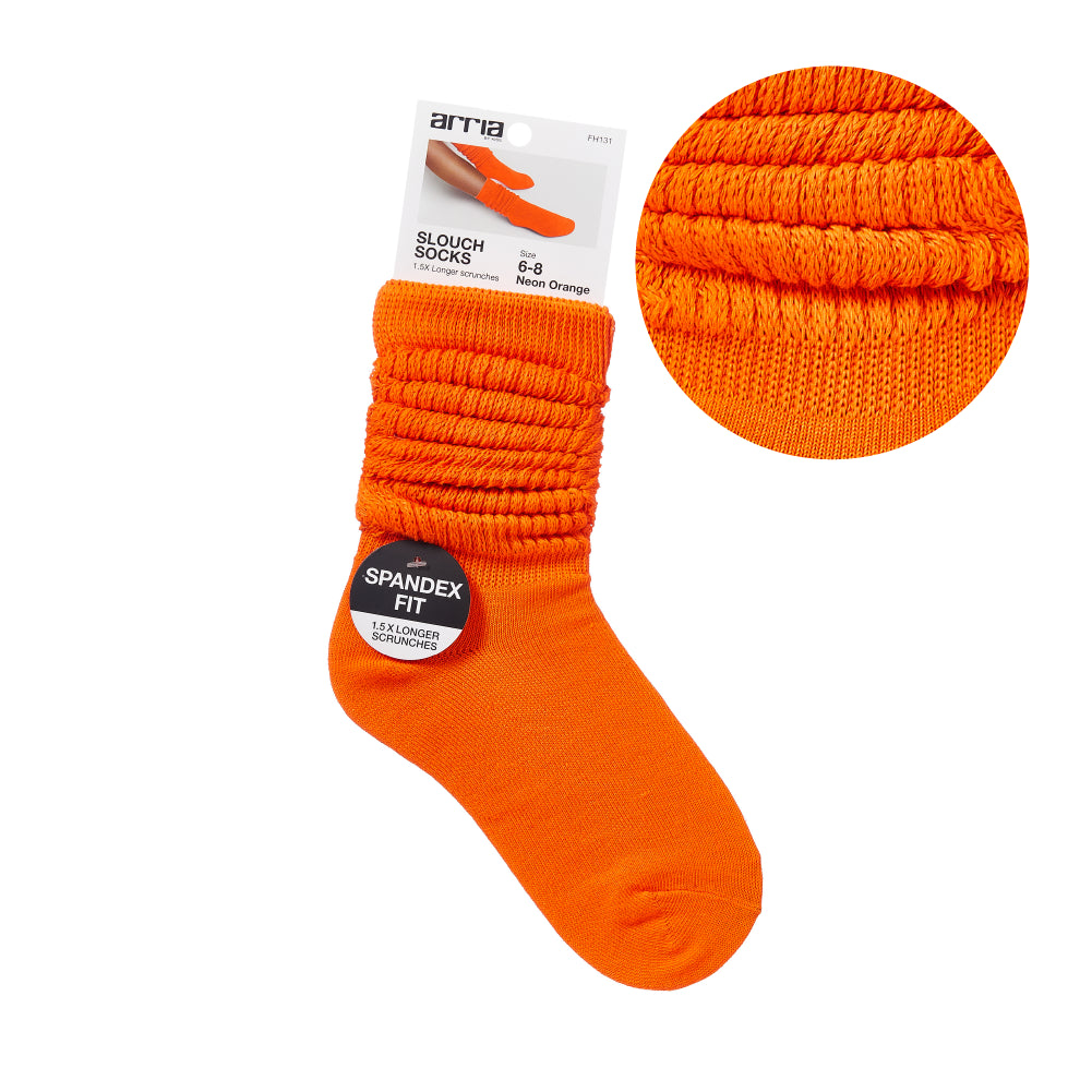 Arria Extra Long Soft Cotton Trendy Slouch Socks Neon Orange / 6-8