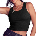 Arria Ribbed Crop Tank Top ? Women?s Soft Slim Fit Scoop Neck Sleeveless Shirt Black / Large