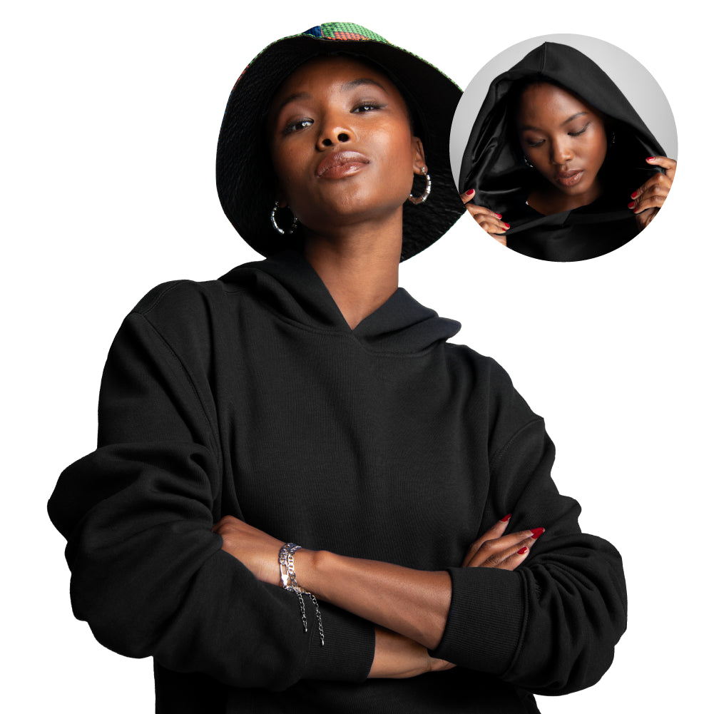 Arria Satin-Lined Hoodie ? Frizz-Free Hair Protection Black / X-Large