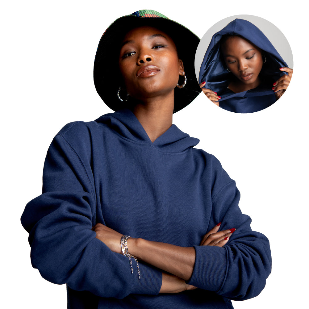 Arria Satin-Lined Hoodie ? Frizz-Free Hair Protection Navy / XX-Large