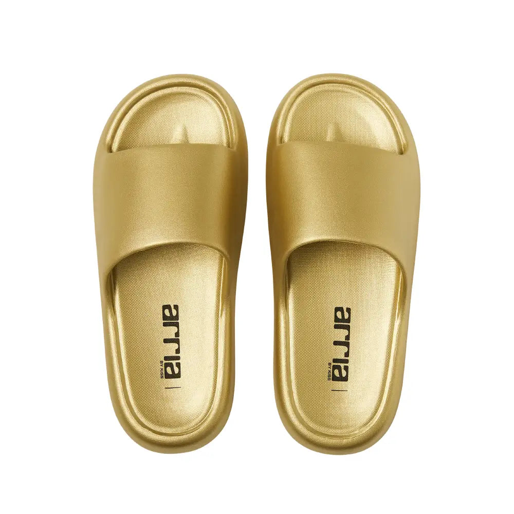 Arria Chrome Cloud Slipper ? Lightweight Cushioned Slides, Anti-Slip, Indoor & Outdoor Gold / M