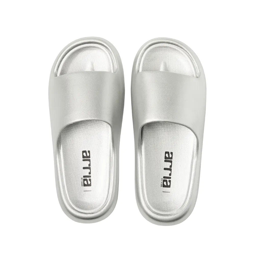 Arria Chrome Cloud Slipper ? Lightweight Cushioned Slides, Anti-Slip, Indoor & Outdoor Silver / XXL