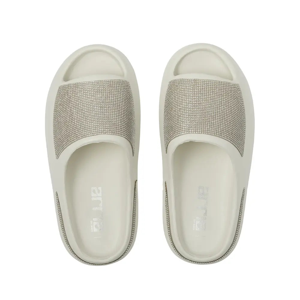 Arria Rhinestone Glitter Cloud Slippers ? Open Toe Slides for Women & Men White / XL