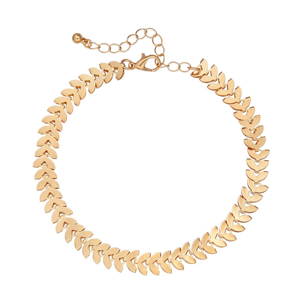 Arria 14K Gold Plated 8mm Laurel Leaves Chain Anklet