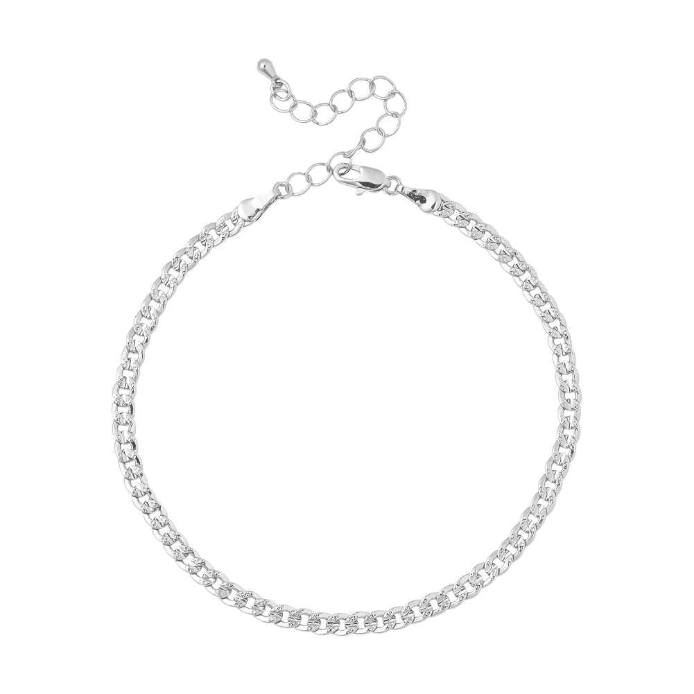 Arria Premium White Gold Tone 4mm Textured Curb Chain Anklet