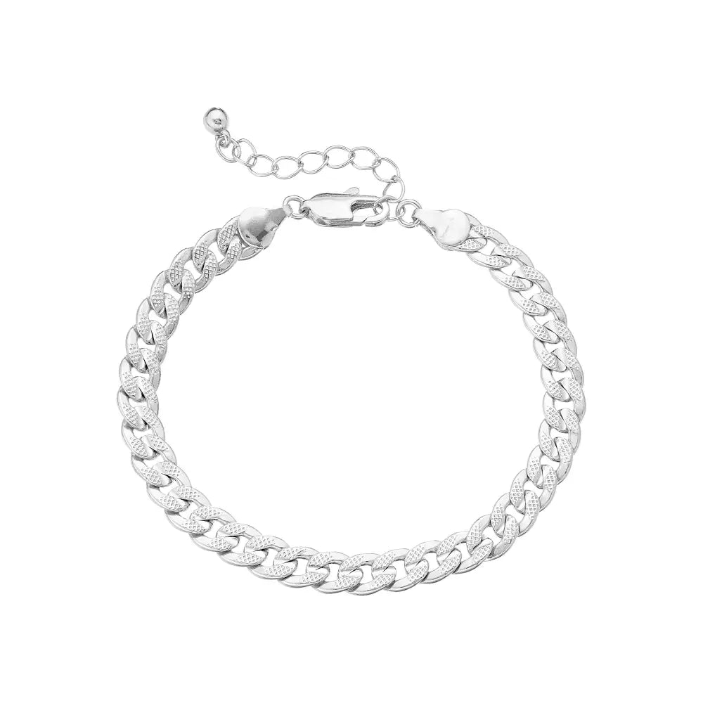 Arria Textured White Gold Tone Bracelet ? 6mm Curb Chain