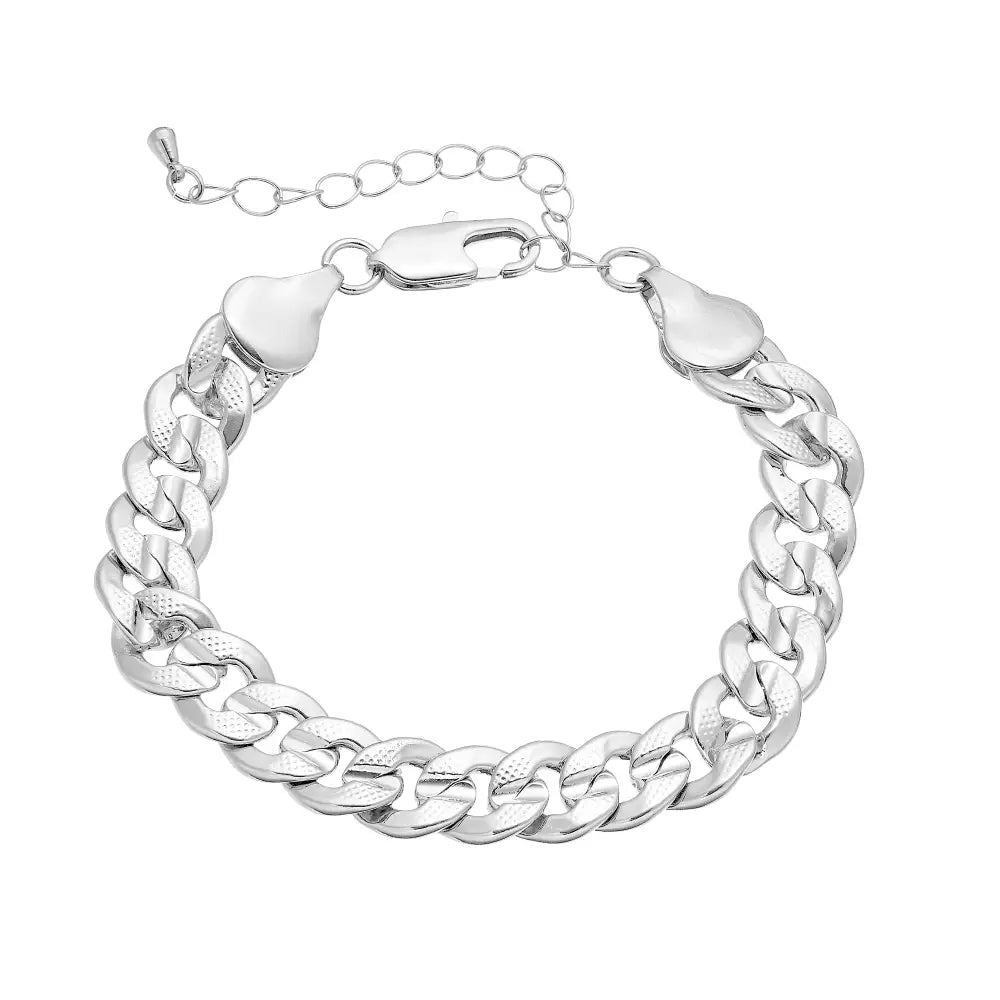 Arria Textured White Gold Tone Bracelet ? 10mm Curb Chain