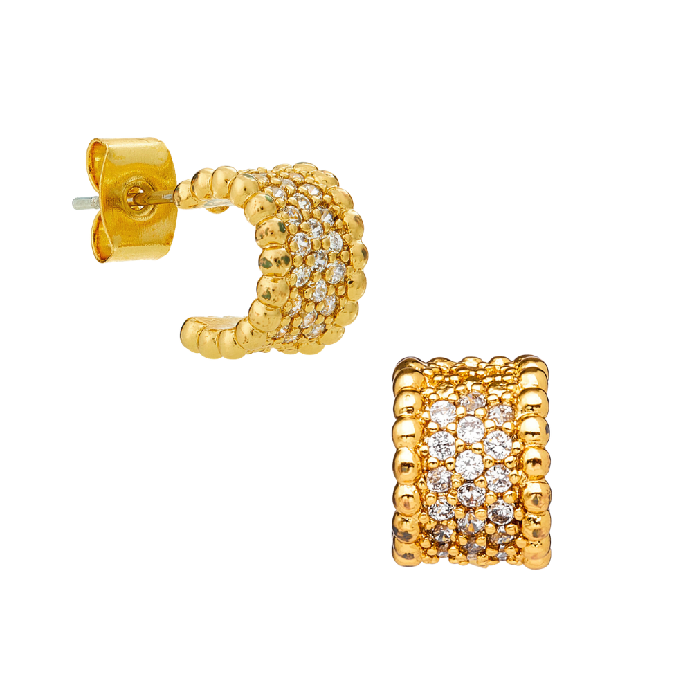 ARRIA 18K Gold Plated Pave Cubic Zirconia Half-Hoop Earrings