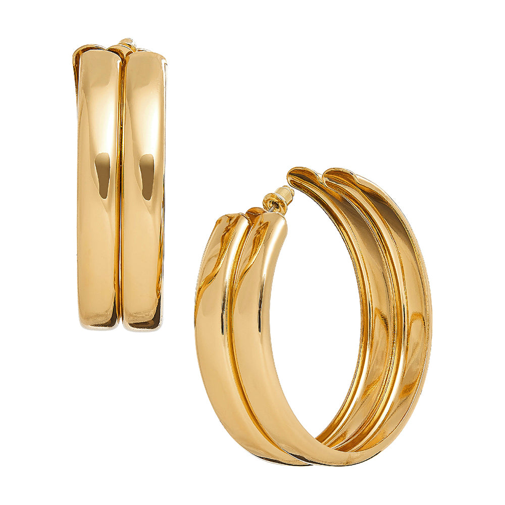 RED by KISS Gold Double Row Reed Hoop Earrings