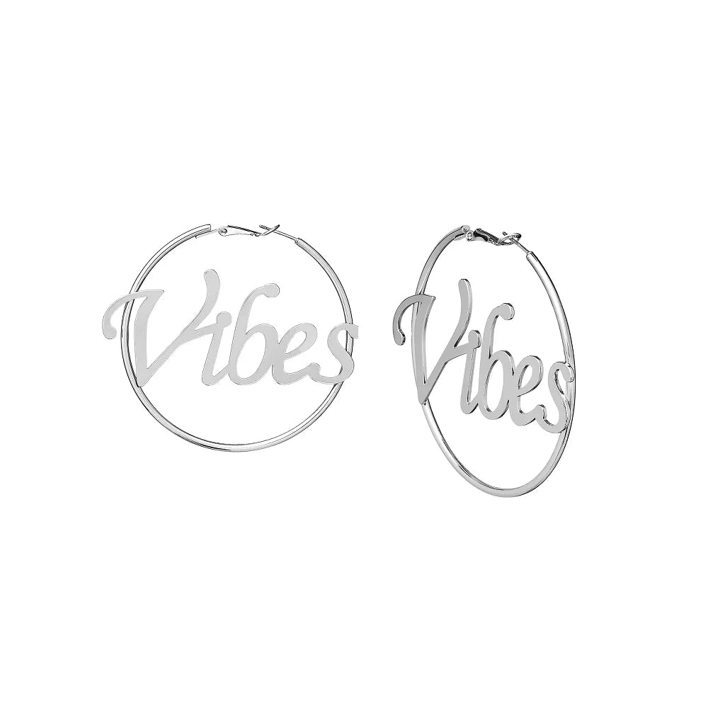 Arria Silver Vibe Letter Hoop Pincatch Earrings 60mm