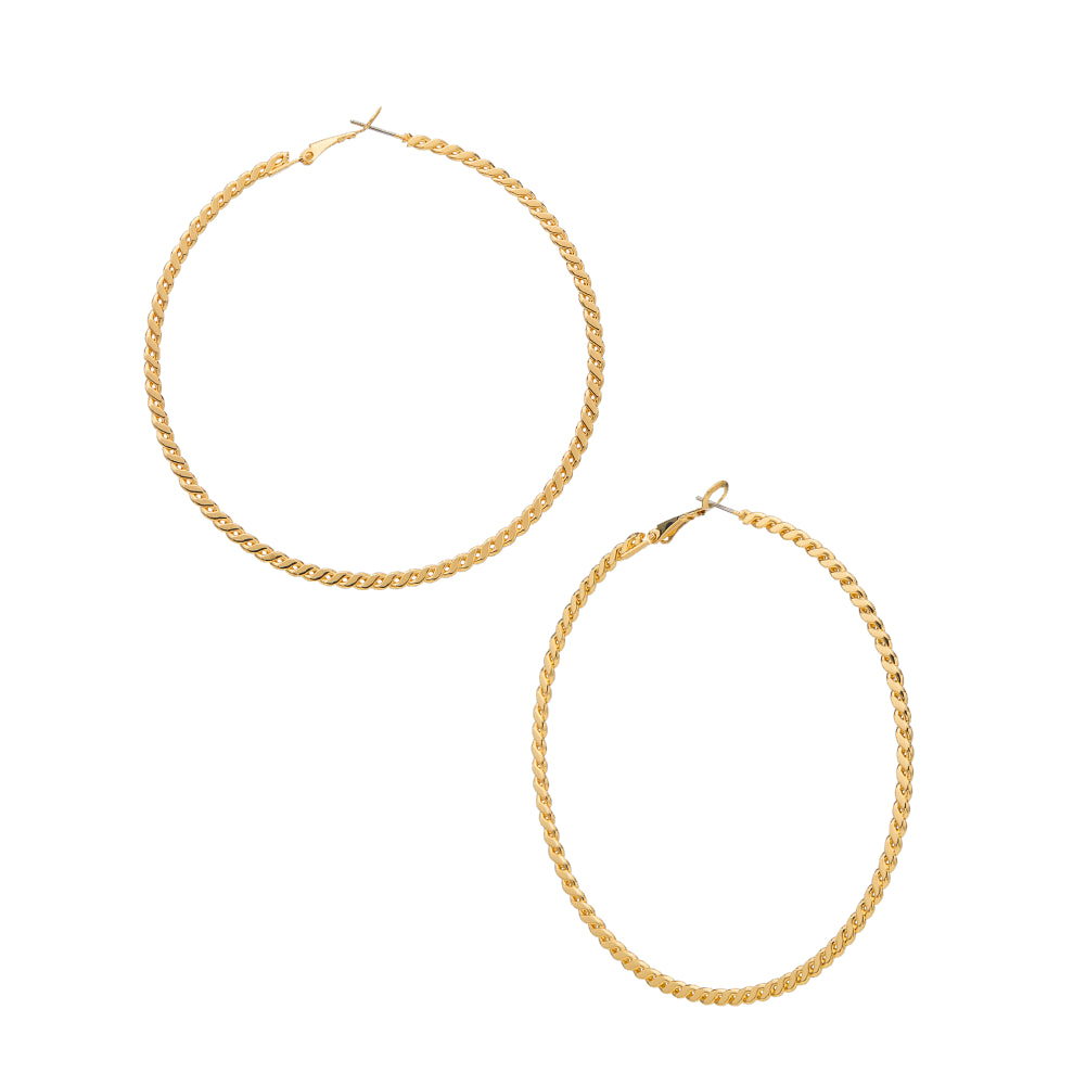 Arria Double Fixed Pincatch Gold Tone Textured Hoop Earrings - 75mm