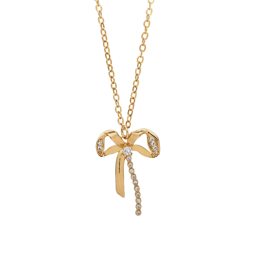 Arria 18K Gold Plated Cubic Zirconia Coquette Bow Pendant Necklace