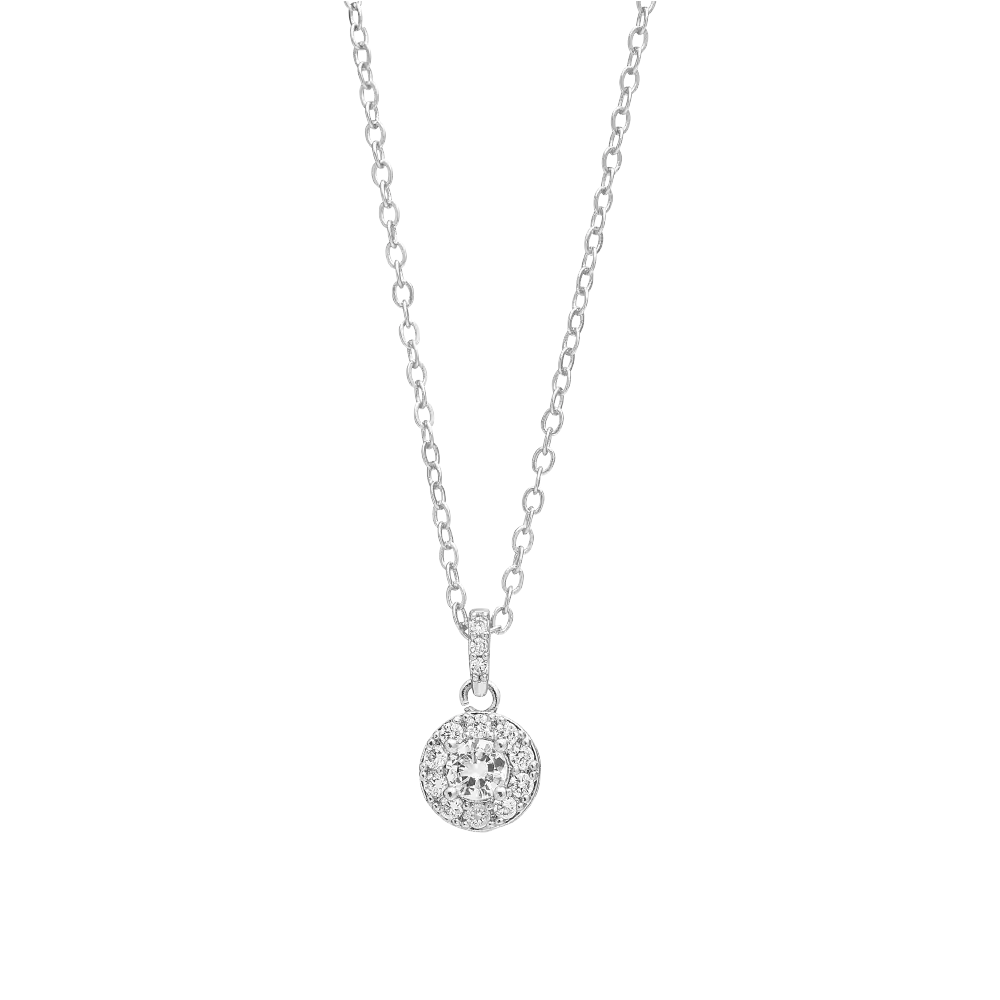 Arria Premium White Gold Tone Cubic Zirconia Round Stone Pendant Necklace