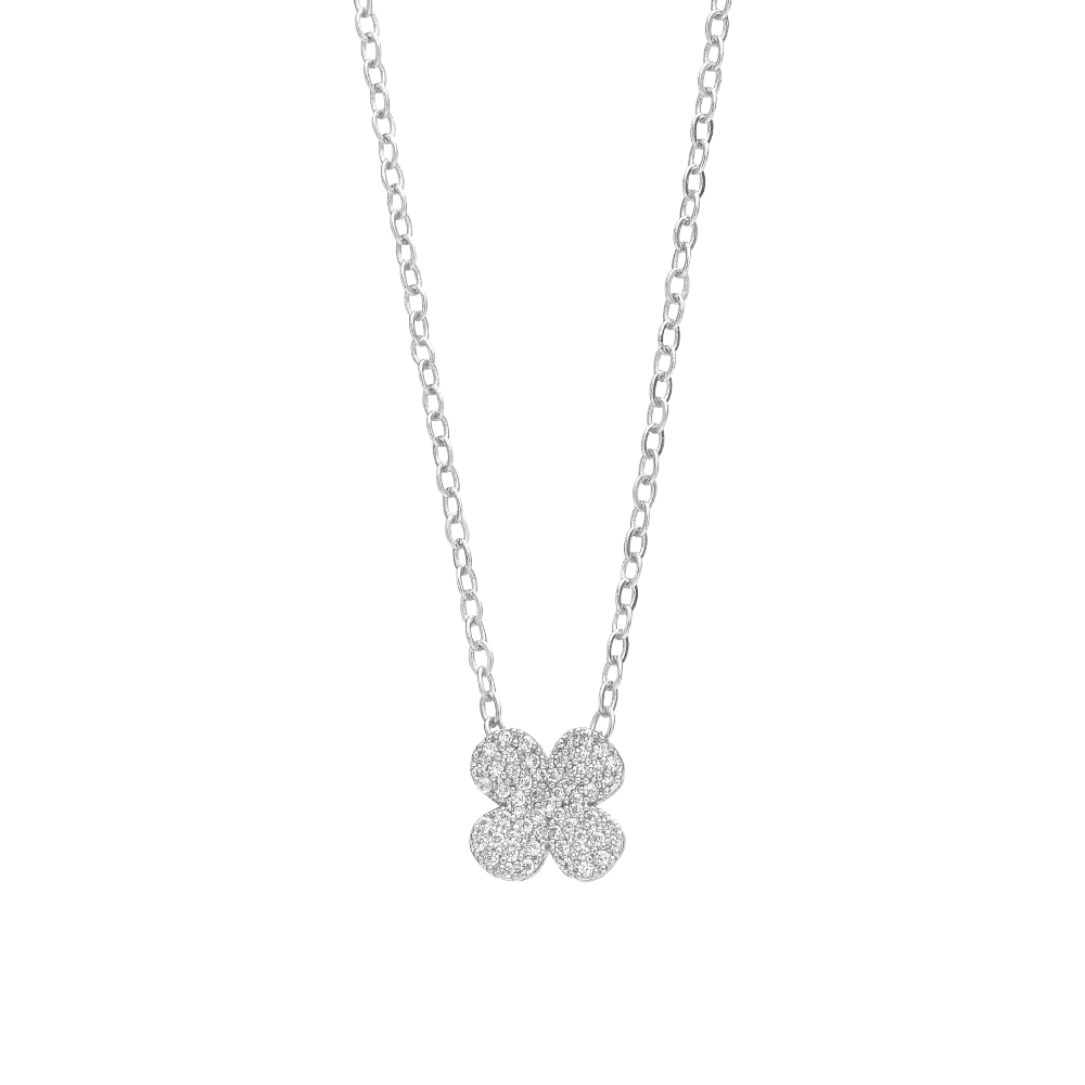 Arria Premium White Gold Tone Cubic Zirconia Clover Pendant Necklace