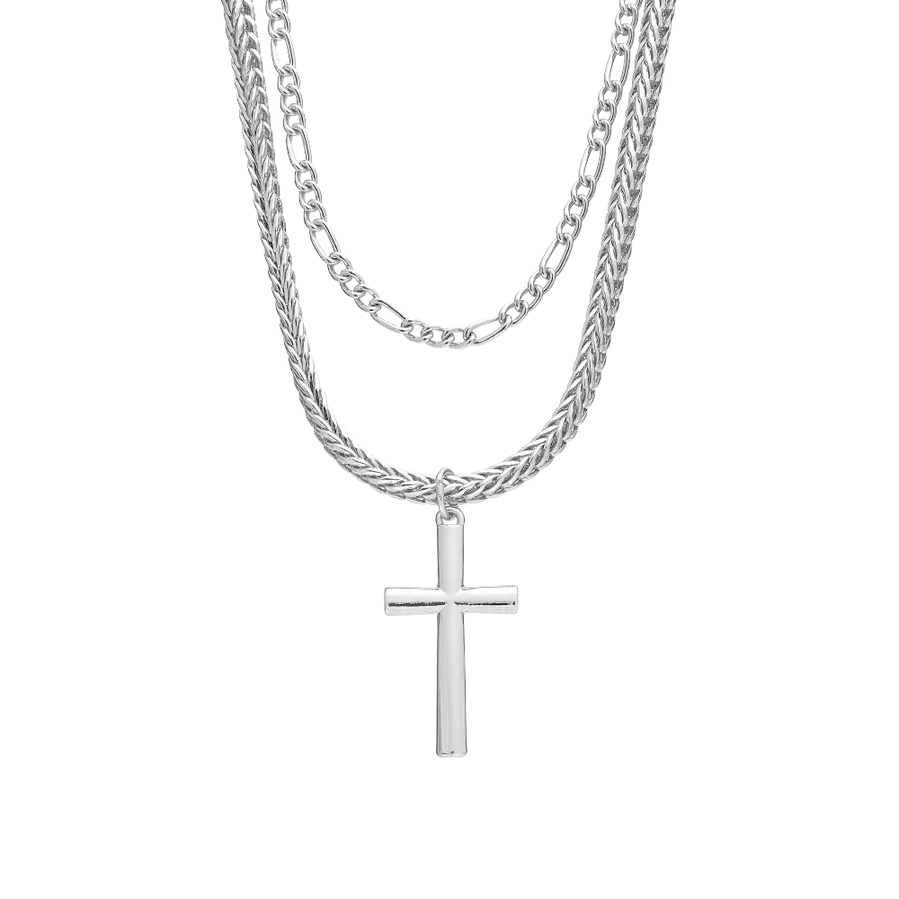 Arria Premium White Gold Cross Pendant Layered Necklace