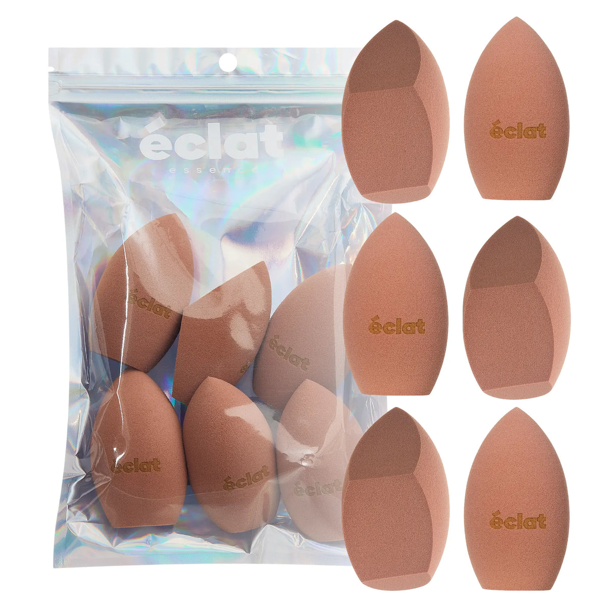 éclat Beauty Blender Makeup Sponge Set - 6pcs Super Soft & Bouncy Applicator Multi-Cut