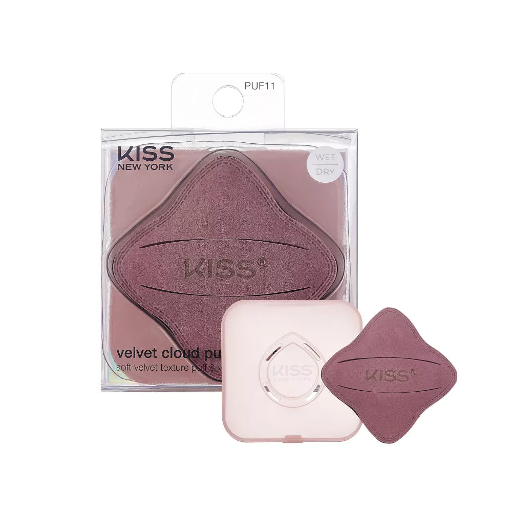 Kiss New York Velvet Cloud Latex Free Wet or Dry Reusable Makeup Sponge Puff For Liquids & Powders Puff + Vent Case / Square
