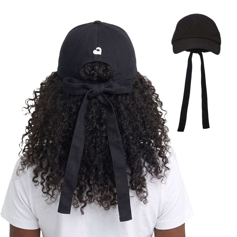 Arria Satin-Lined Backless Baseball Cap with Adjustable Bow Tie ? Hair Protection for High Ponytails & Buns Black