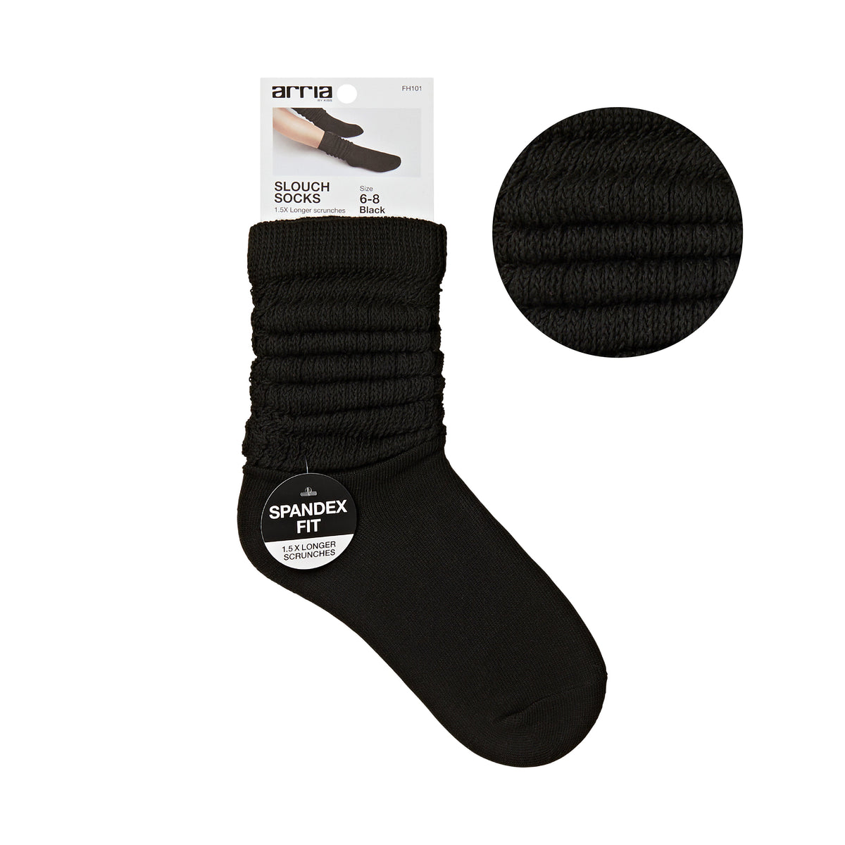 ARRIA Extra Long Soft Cotton Trendy Slouch Socks ? Classic Everyday Neutrals, 80s Retro Heavy Scrunch Black / 6-8