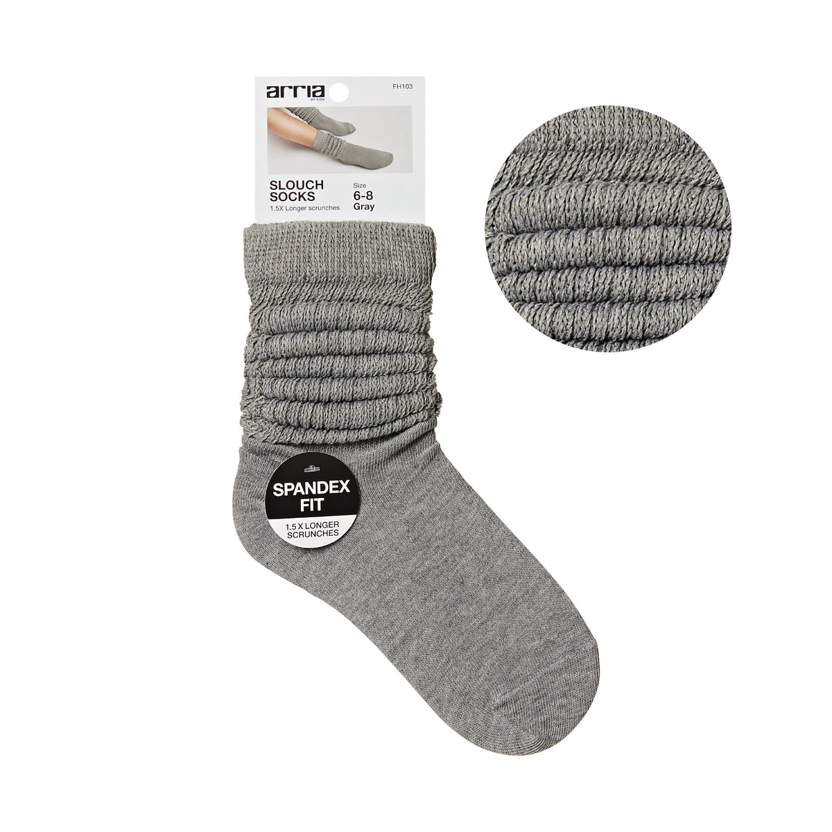 ARRIA Extra Long Soft Cotton Trendy Slouch Socks ? Classic Everyday Neutrals, 80s Retro Heavy Scrunch Gray / 6-8