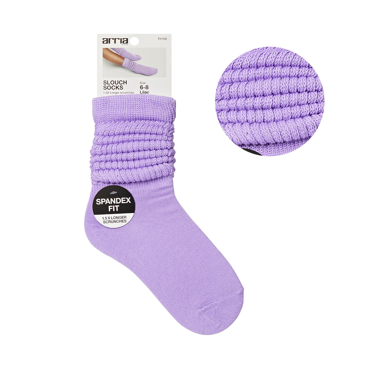 ARRIA Extra Long Soft Cotton Trendy Slouch Socks ? Classic Everyday Neutrals, 80s Retro Heavy Scrunch Lilac / 6-8