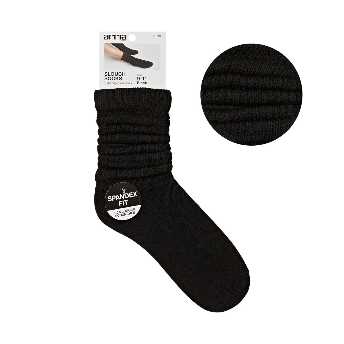 ARRIA Extra Long Soft Cotton Trendy Slouch Socks ? Classic Everyday Neutrals, 80s Retro Heavy Scrunch Black / 9-11
