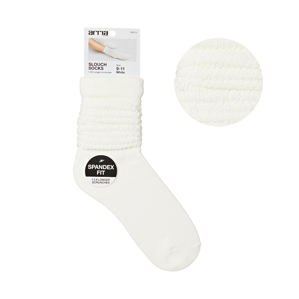 ARRIA Extra Long Soft Cotton Trendy Slouch Socks ? Classic Everyday Neutrals, 80s Retro Heavy Scrunch White / 9-11