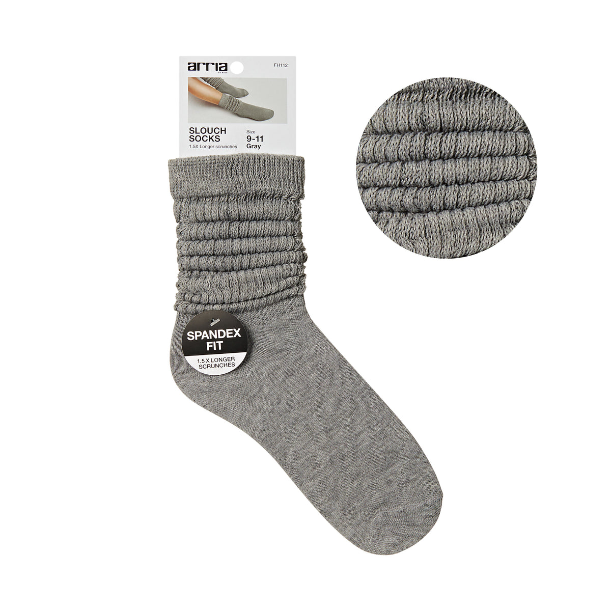 ARRIA Extra Long Soft Cotton Trendy Slouch Socks ? Classic Everyday Neutrals, 80s Retro Heavy Scrunch Gray / 9-11