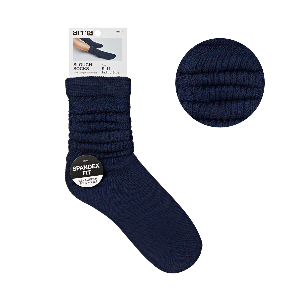 ARRIA Extra Long Soft Cotton Trendy Slouch Socks ? Classic Everyday Neutrals, 80s Retro Heavy Scrunch Indigo Blue / 9-11