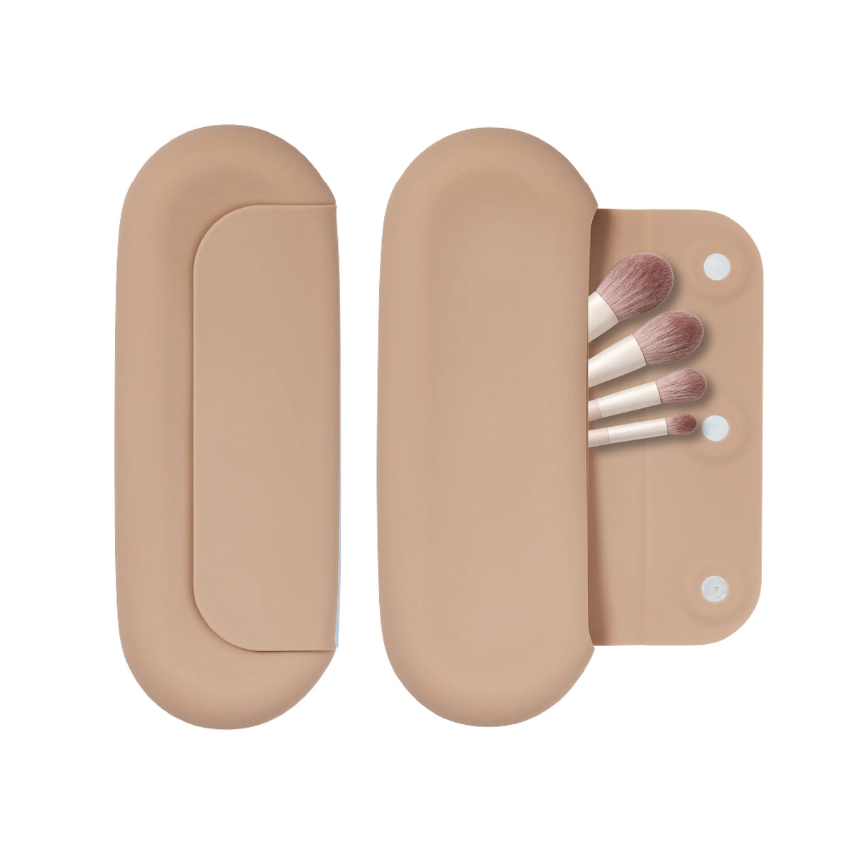 éclat Silicone Makeup Brush Travel Holder 3-in-1 Magnetic Pouch & Cleaner Mat Beige